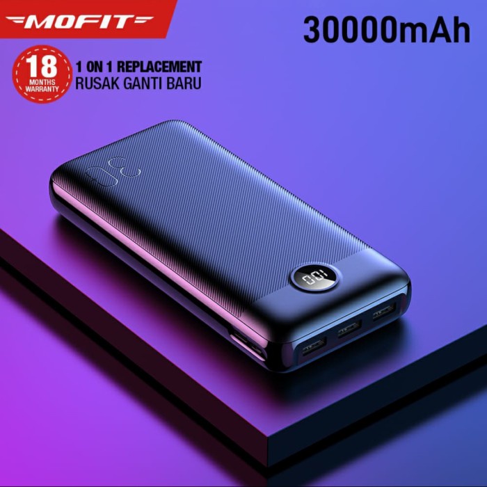 Terlaris Mofit M36 Powerbank 30000 Mah 2.4A Fast Charging Real Capacity