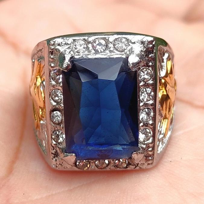 @@@@] Cincin Titanium Batu Akik Permata King Safir Sapphire Cutting Kotak