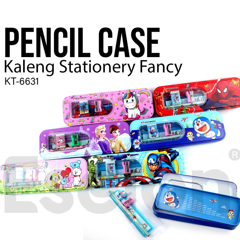 

>D2289) ⭐⭐⭐⭐⭐ Kotak Pensil Kaleng SET Fancy Karakter 6631 / Tempat Pensil Fancy