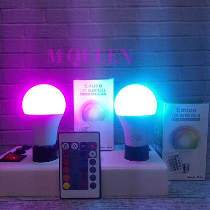 paling diminati] LAMPU HIAS BOLAM LED EMICO RGB REMOTE 7 WATT E27 RGBW 7W