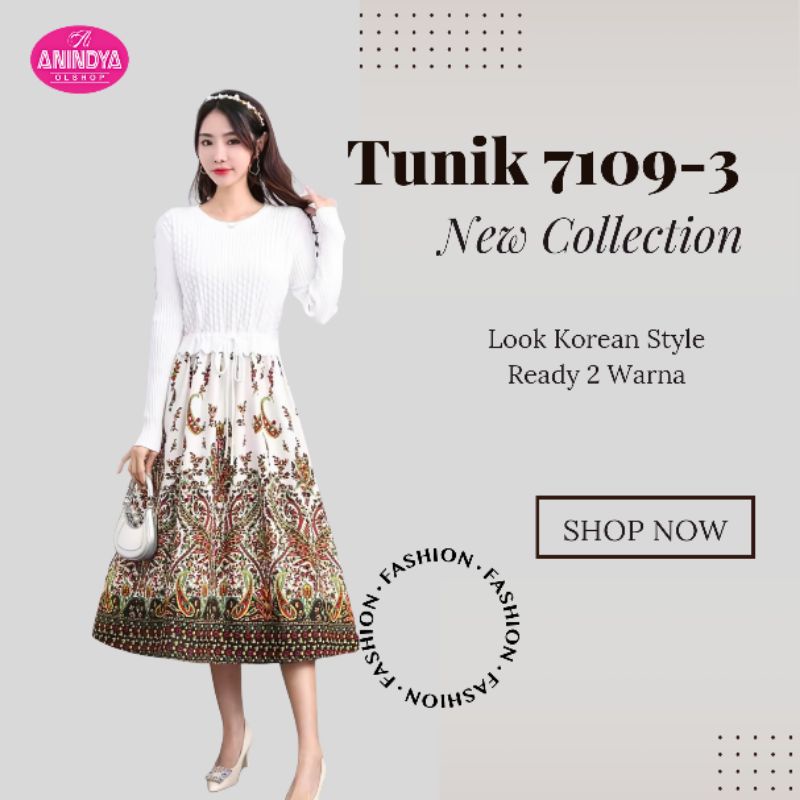 Anindya Fashion Presents Tunik Wanita Rajut Mix Katun Import 7109-3 Motif By Zara Woman Dress Korean Style Elegan