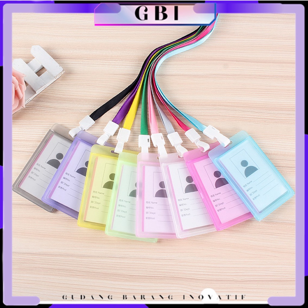 

GBI Name Tag Id Card Transparant Gantungan Kartu Nama Plastik Vertical Lanyard Potrait Motif Polos Warna Warni Tanda Pengenal Bening Horizontal