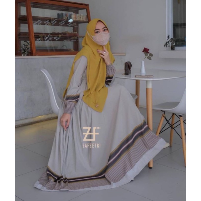 MUSTARD STRIPE OXFORD (SET KHIMAR) BY ZAFEETRI