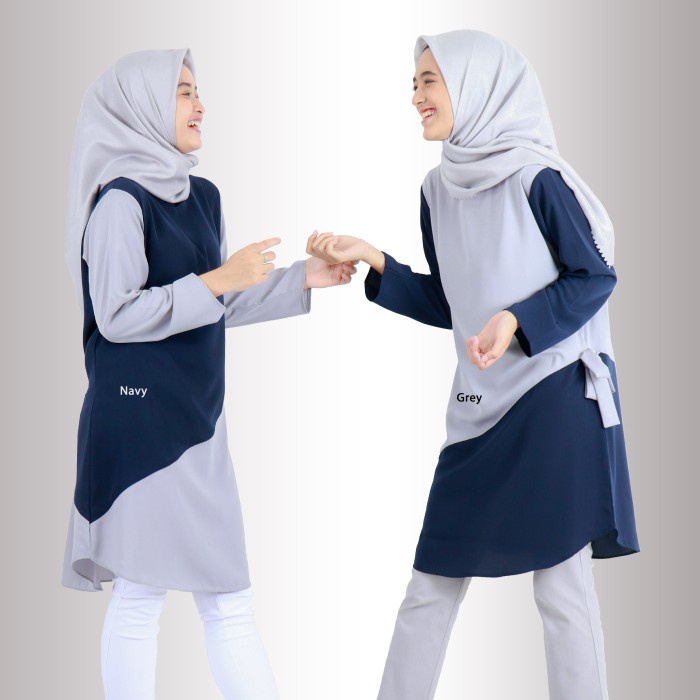 BAJU ATASAN WANITA Aera Tunik Baju Muslim Blus muslim - Navy, M K3H5 baju blouse wanita fashion wani