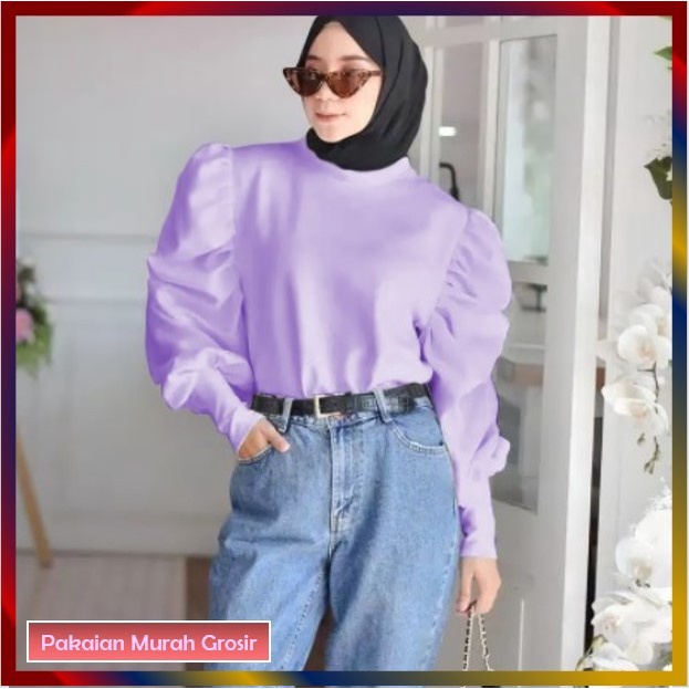 BLUS WANITA Kerja LIDYA Model Lengan Balon | Atasan Baju Kerja Wanita HITS - Ungu W2L1 casual terbar