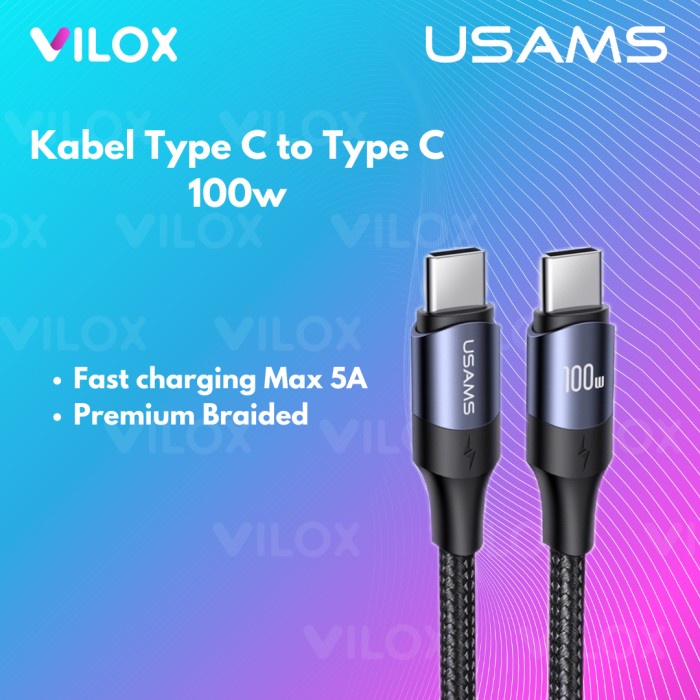 usams u71 kabel pd super fast charging 100w 5A laptop macbook c to c
