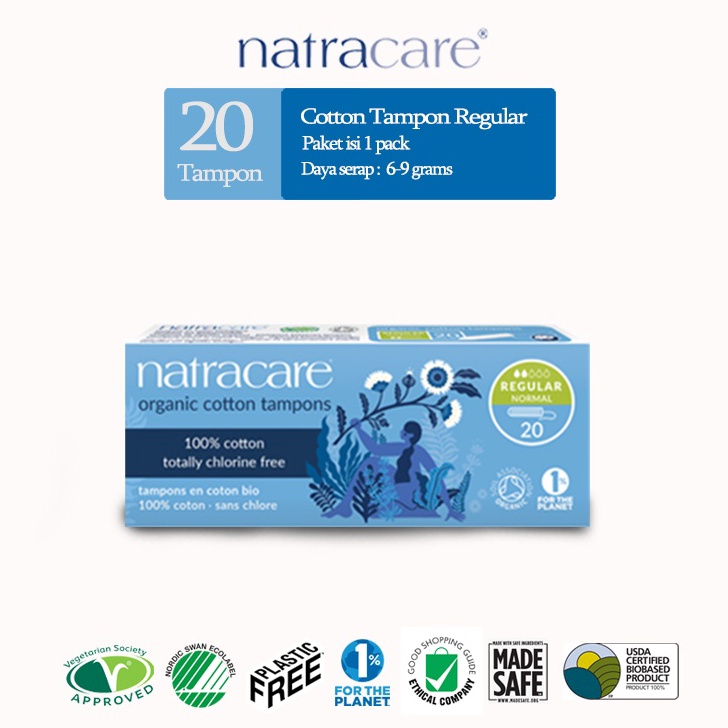 ❇Ready➷ GLMZG NATRACARE Organic Tampon Digital Cotton Regular Tampon 20s  | Pemutih Free | Plastic F
