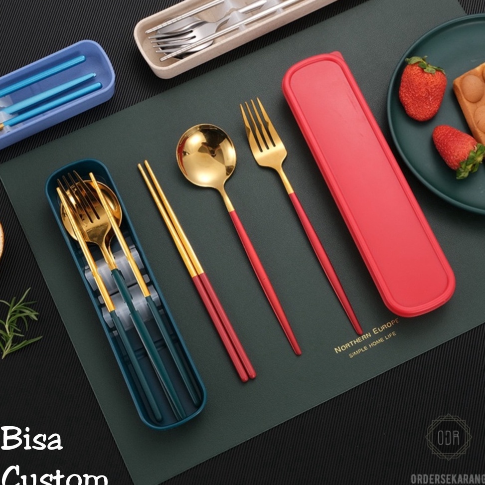 Diminati SENDOK GARPU SUMPIT KOREA SET FOOD STAINLESS STEEL TEBAL FOOD GRADE BOX ALAT MAKAN CUSTOM G