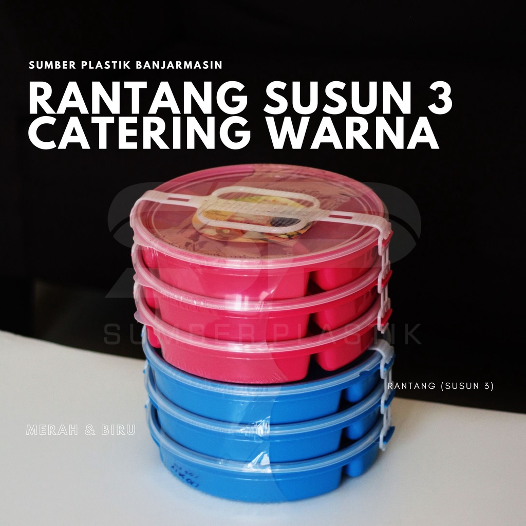 Rantang Catering Susun 3 Bulat Plastik Box Catering SS 3 Ompreng Kotak Makanan (Sunflower)