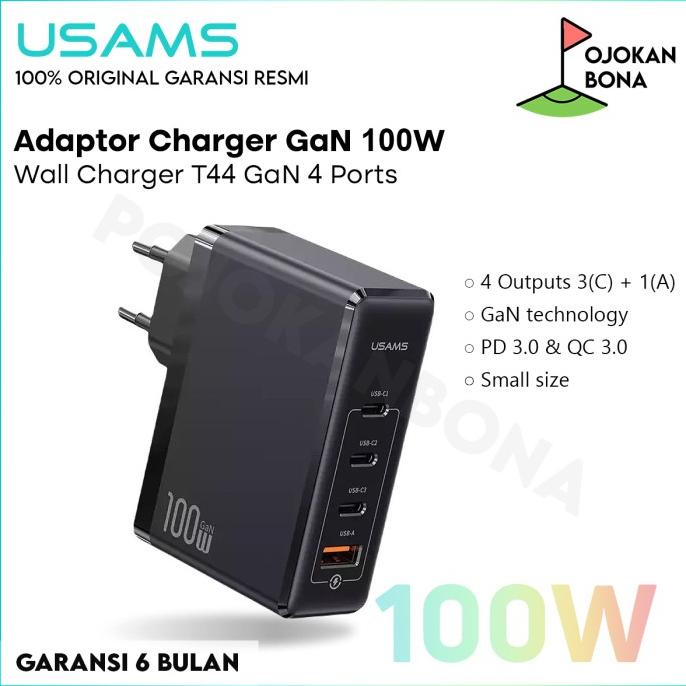 USAMS Adapter Charger T44 GaN 100W Fast Charge 4 Ports Black CC145