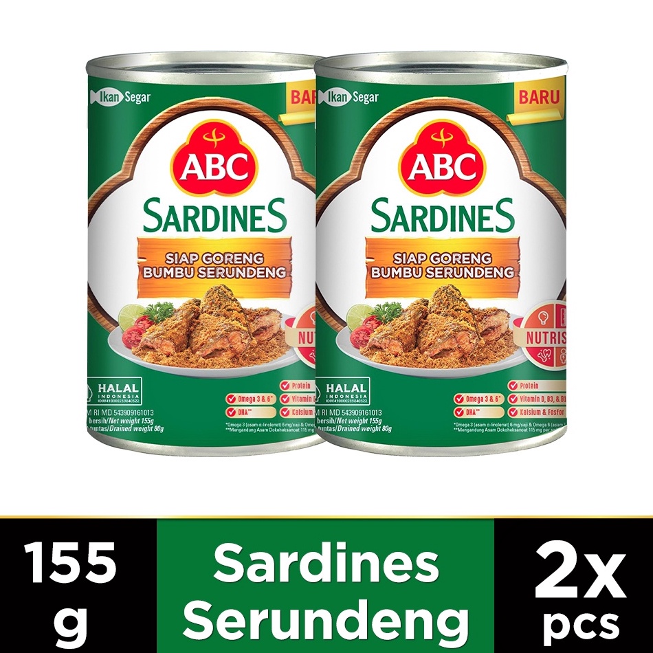 

9.9 BRANDS FESTIVAL ABC Sarden Siap Goreng Bumbu Serundeng 155 g - Twin Pack