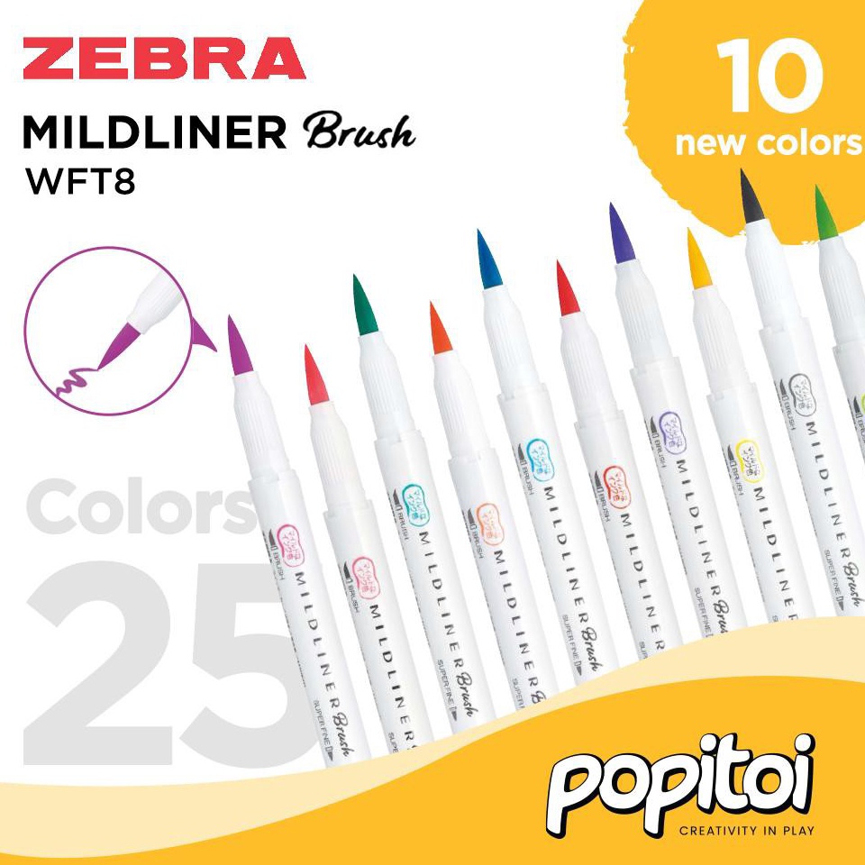 

8C39 ZEBRA Mildliner BRUSH Pen Marker Double Ended Highlighter pastel zvg9d