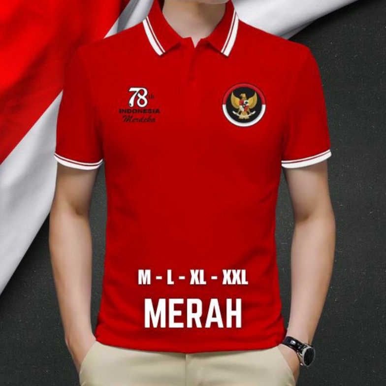 Grosir.. T-shirt Kaos Polo Kemerdekaan RI Ke 78 TH Baju Kerah Pria Wanita Distro EPK