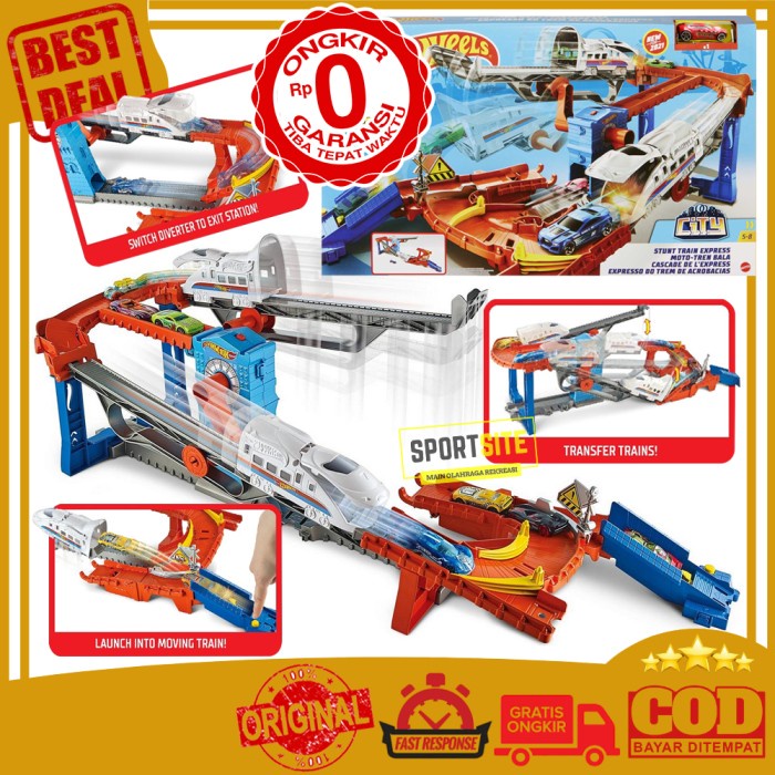 Hot Wheels City Track Stunt Train Express Playset Mainan Jalanan Mobil