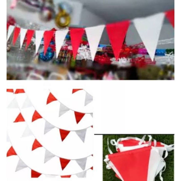 BENDERA KAIN SATIN SEGITIGA MERAH PUTIH PANJANG 5M/BENDERA KAIN MERAH PUTIH