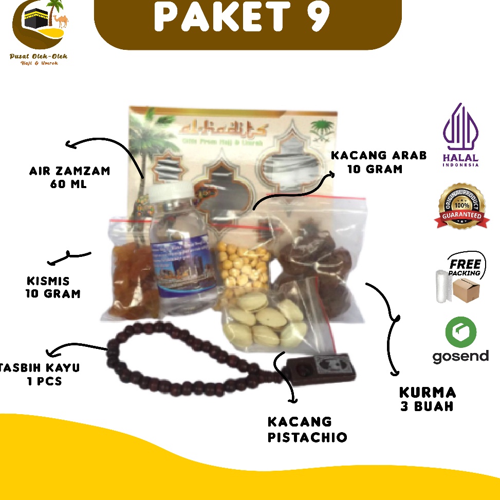 

⚡GROSIR⚡ Paket 9 oleh oleh haji dan umroh air zamzam ori + PISTACHIO + Tasbih kayu