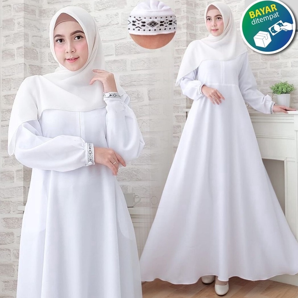 789538 Gamis Maxy Putih /Hitam Gamis Syari Gamis Putih Polos Dewasa Dress Remaja terbaru 2021 Baju M