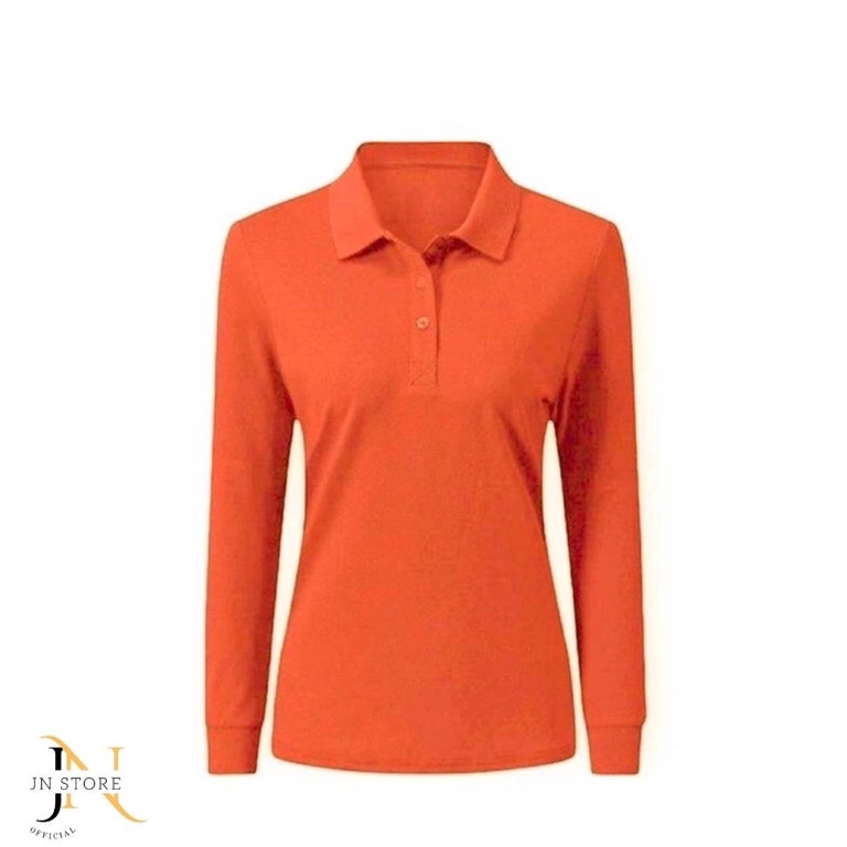 SALE [KHUSUS PANJANG] KAOS POLO LENGAN PANJANG WANITA | WARNA CARROT ORANGE | OREN WORTEL | Kaos ker