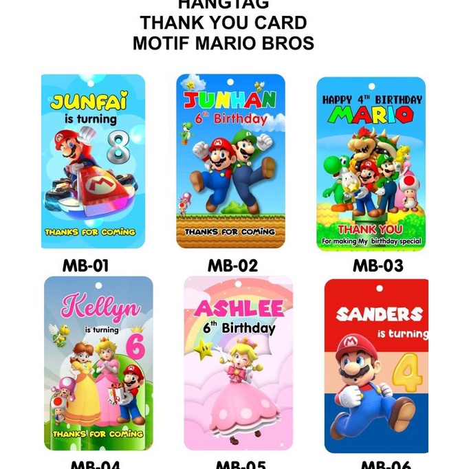 Hangtag Kartu Ucapan Terima Kasih Ulang Tahun Anak Motif Mariobross