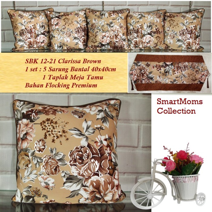 N90Ijd Sarung Bantal Sofa Kursi Shabby Chic Premium Kain Import Amellia Mocca Pi868