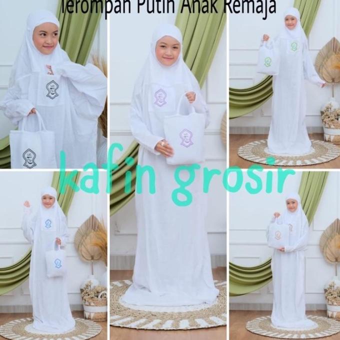 MURAH MUKENA HITAM PUTIH ANAK REMAJA USIA 10-14 TAHUN TEROMPAH TERUSAN