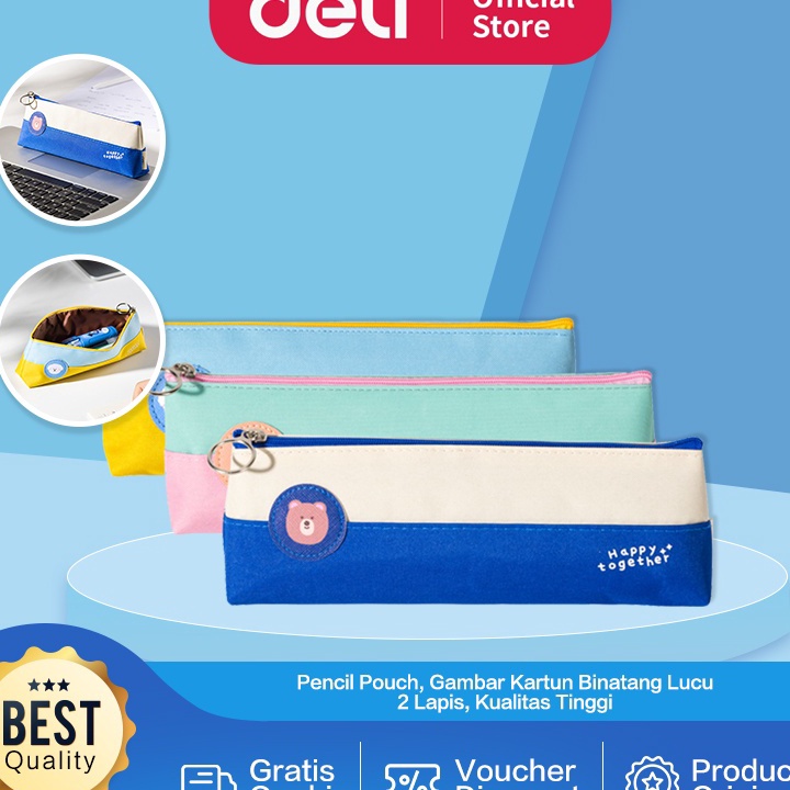 

TBDY6506㊡ Deli Pencil Pouch / Tempat Pensil Kain 20 CM Gambar Kartun Kucing Anjing Beruang 2 Lapis EH908 ㊛