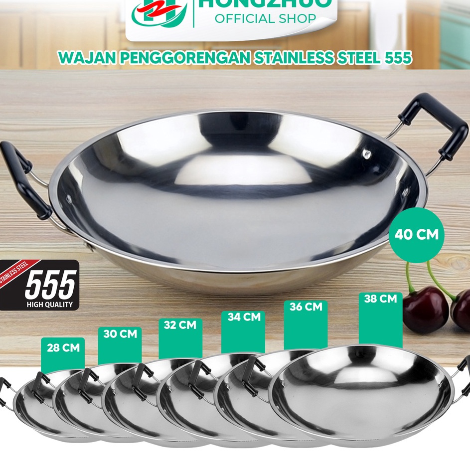 Termurah.. Hongzhuo  Wajan Stainless Teba  7 Ukuran Wajan / Stainless Steel 555