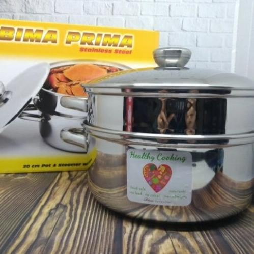 panci pot dan steamer 20cm bima / panci kukusan stainless bima