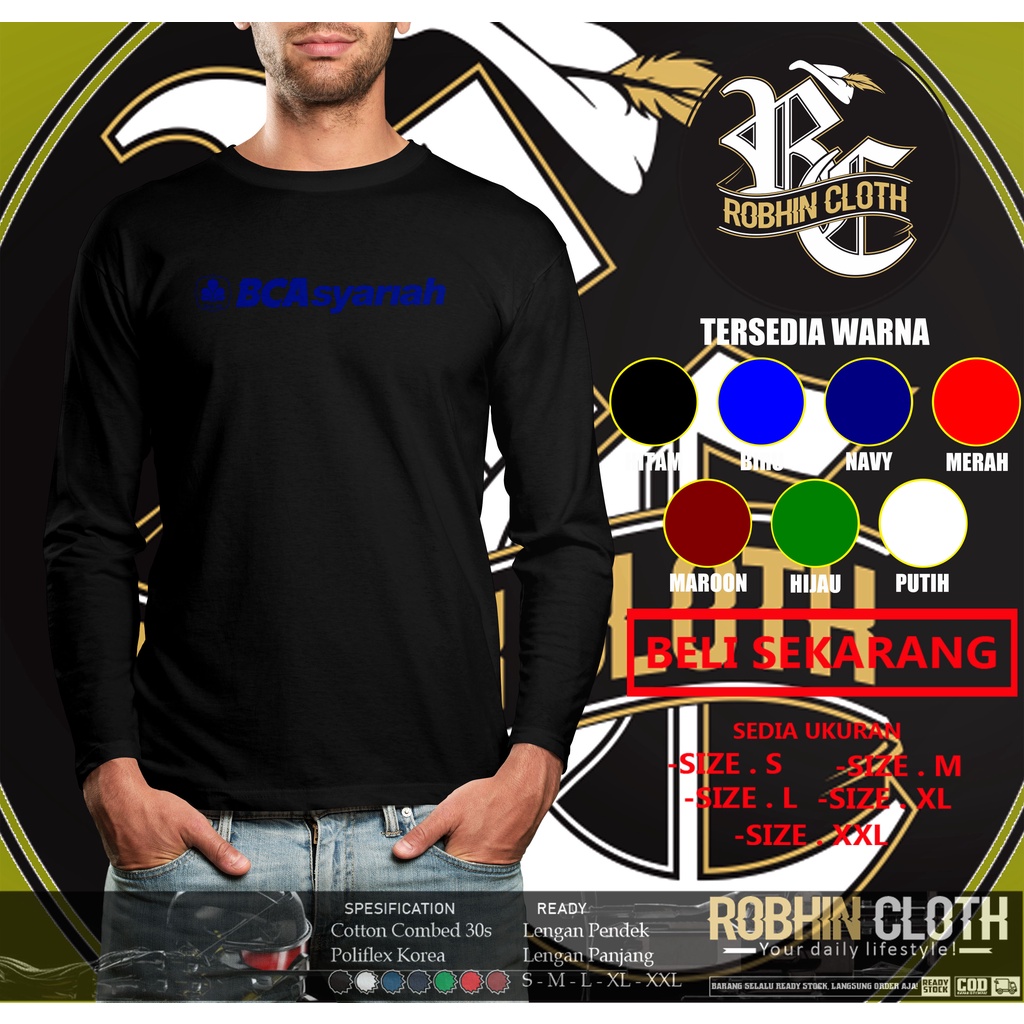 Kaos Bank BCA Syariah Logo Lengan Panjang Baju Perusahaan