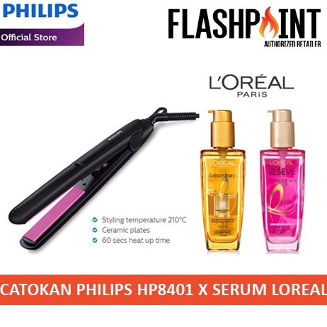 Langsung Atc!.. (PAKET) CATOKAN RAMBUT PHILIPS HP8401 2 IN 1 HAIR SELFIE STRAIGHTENER ALAT CATOK RES