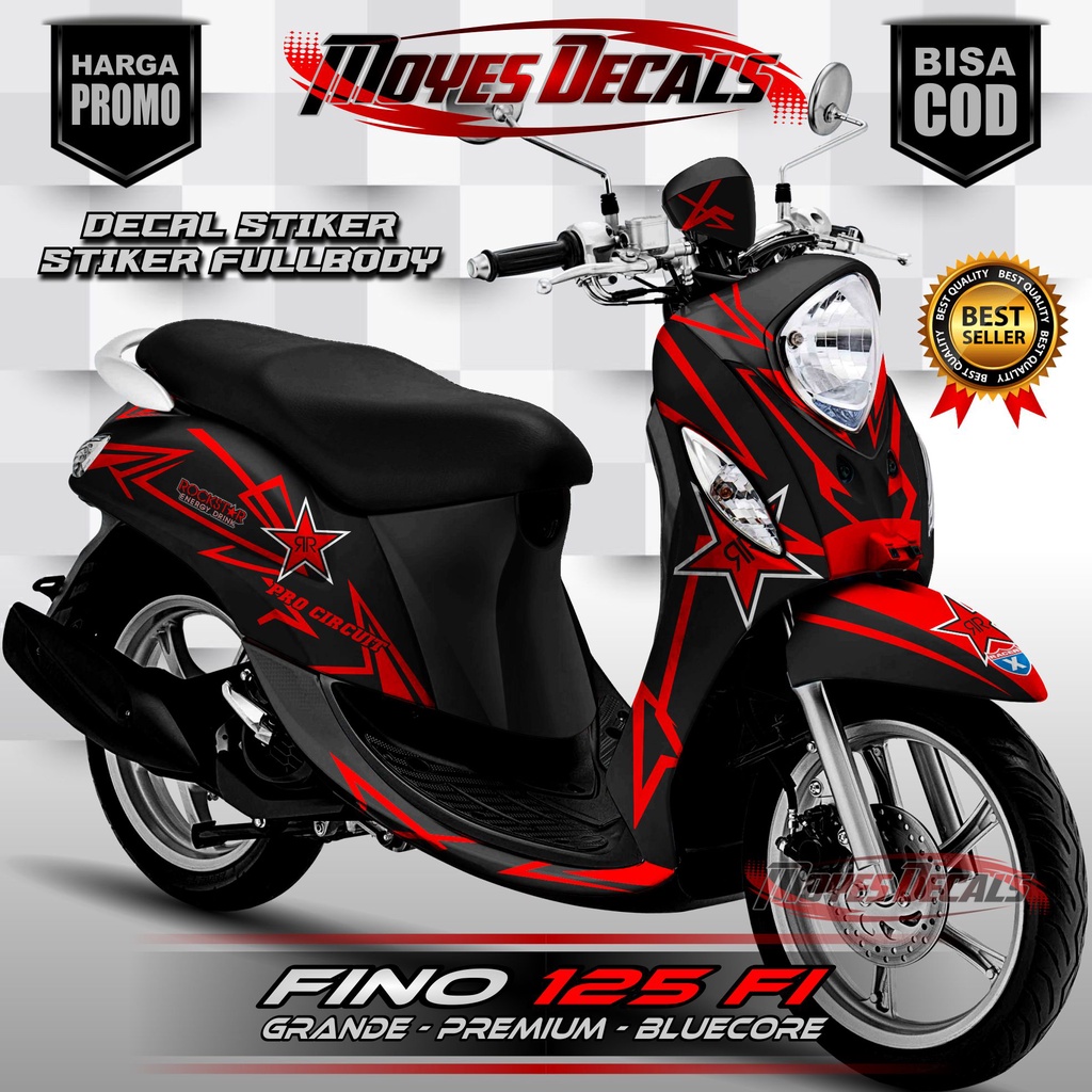 Decal Fino 125 Fi Full Body Warna Merah Stiker Skotlet Fino Motip Bintang