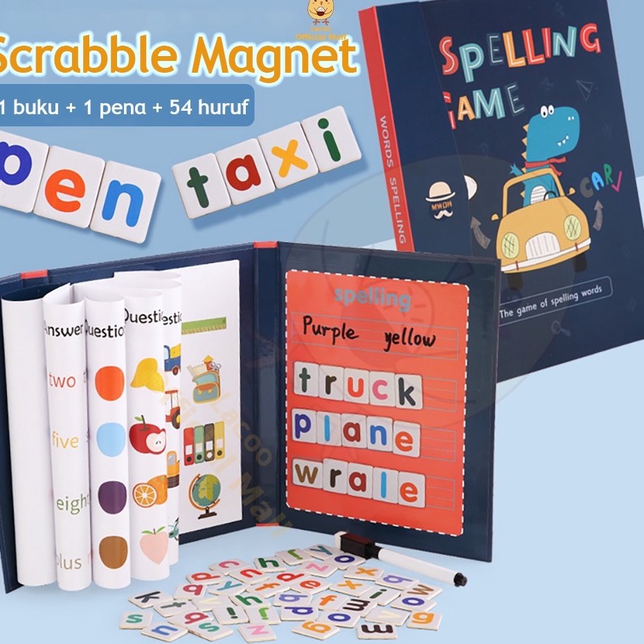 Big Sale Lacoo Spelling game book buku Scrabble magnet Puzzle kayu Mainan Edukasi