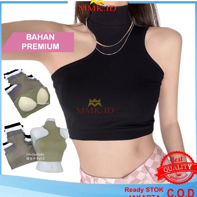 TERLARIS. Tanktop Crop Halter Neck Wanita  / Atasan One-Shoulder Crop Tank Top Bra Korea Premium