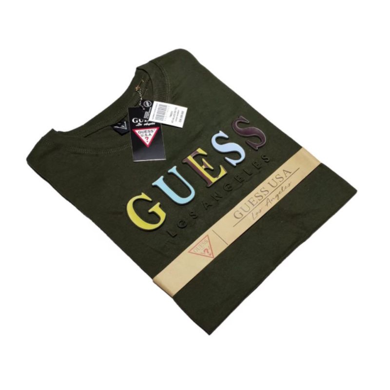 Tshirt baju kaos pria dewasa lengan pendek Guess emboss printing warna premium distro bahan cotton combat 30s size m l xl