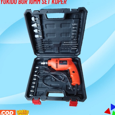 Terbaik.. Mesin Bor 10mm Set Koper / mesin Bor bolak balik / Mesin Bor Tangan YUKIDO