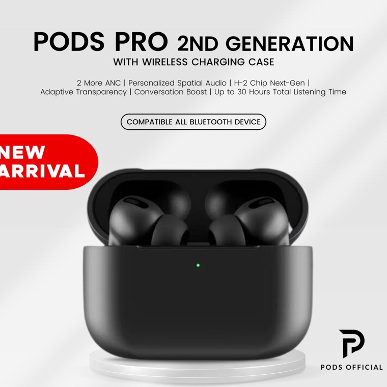TERBAIK. [TERBARU ✅] THE PODS PRO BLACK EDITION (2ND GENERATION / PRO 2 with H2 CHIP) by Pods Offici