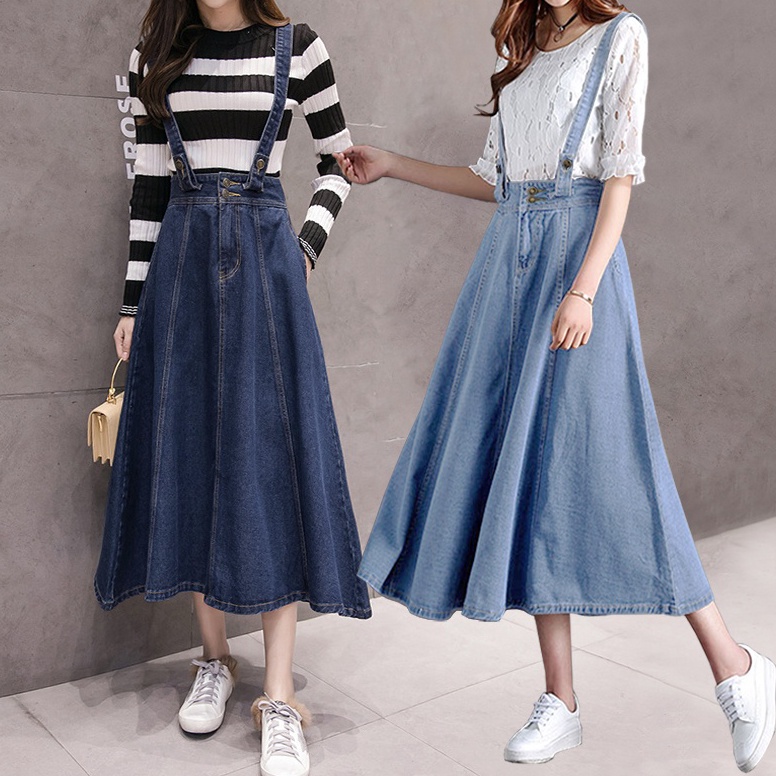 RWER-80 KARAKOREA 6085 Hyekyo Denim Overall Skirts (#6085)/Rok Panjang/Rok Kodok/Rok jeans/Rok jeans
