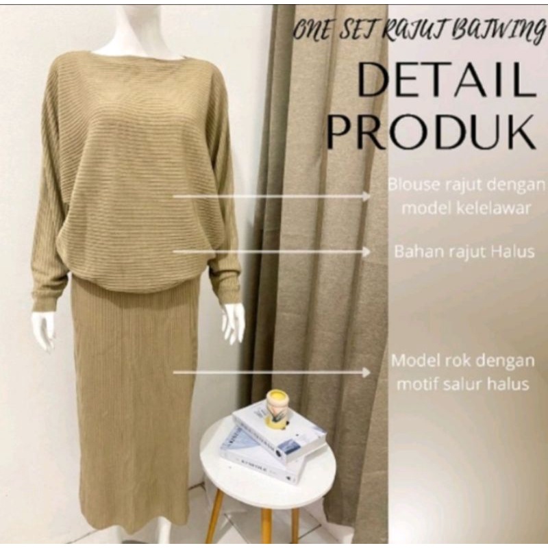 AF_ONE SET SETELAN SWEATER RAJUT BATWING DAN ROK SPAN PREMIUM