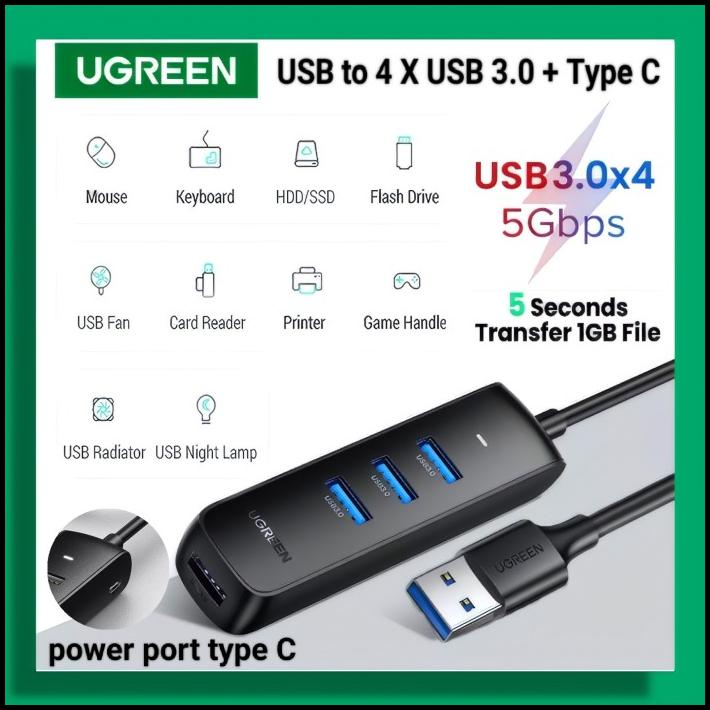 Terlaris Ugreen Adapter Usb Hub 3.0 To 4 X Usb 3.0 High Speed Power Port Type C