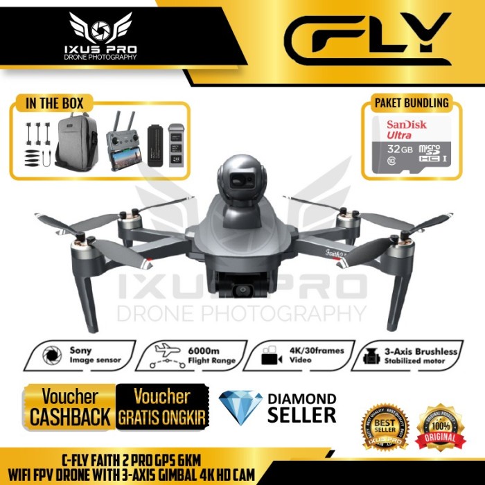 C-FLY FAITH 2 PRO GPS 6KM WIFI FPV DRONE WITH 3-AXIS GIMBAL 4K HD CAM ORIGINAL
