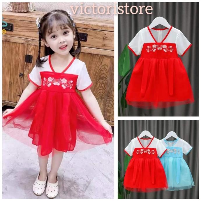 Baju Imlek Cheongsam Dress LICHE warna Merah Bayi Perempuan Import