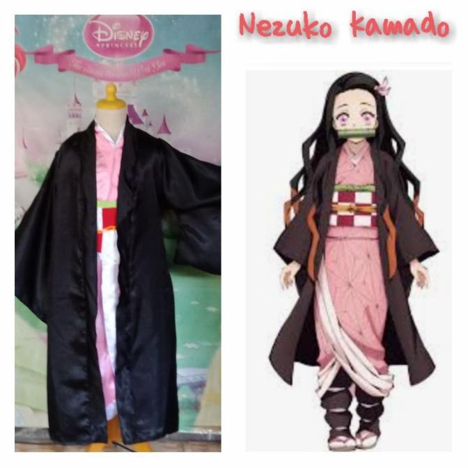 Kostum Cosplay Anime Jepang Anak Nezuko Kamado Demon Slayer