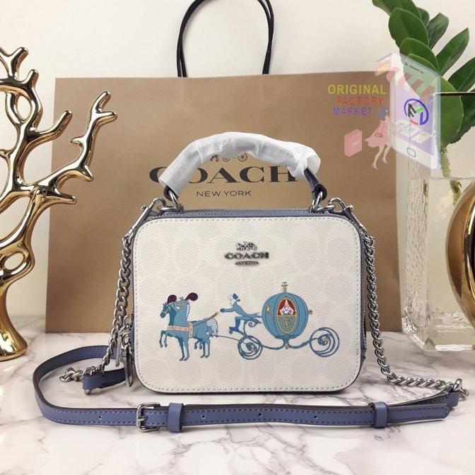 TAS COACH C1426 Disney Box Crossbody Signature Canvas With Cinderella