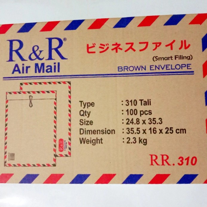 

Amplop Coklat Tali Air Mail 310 R&R (100Pcs)