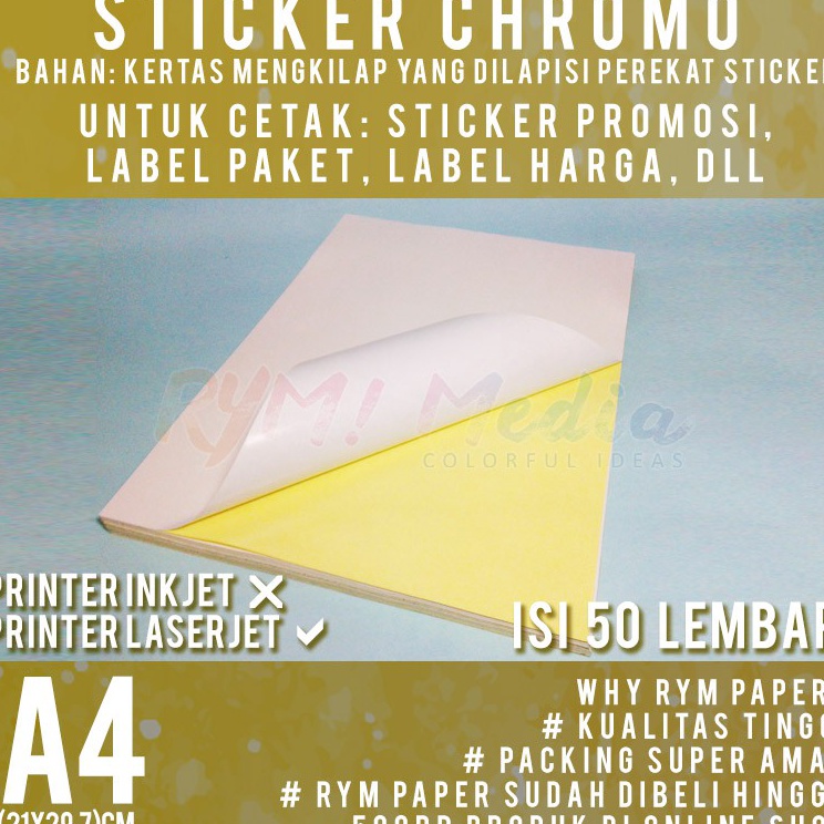 

【F⚡ASH SALE✅】 Sticker Chromo A4 isi 50 lembar / Kertas Stiker Glossy Mengkilap A4