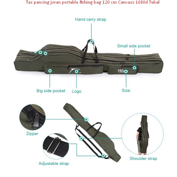➯ Tas pancing joran portable fishing bag 120 cm Canvass 1680d Tebal j Terlaris Σ.