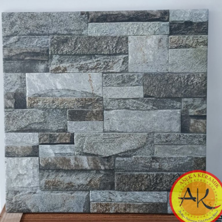 Terkini.. Keramik Lantai Teras Garasi Dinding Kasar Motif 3D Batu Alam Timbul 40x40 Canyonland Grey 