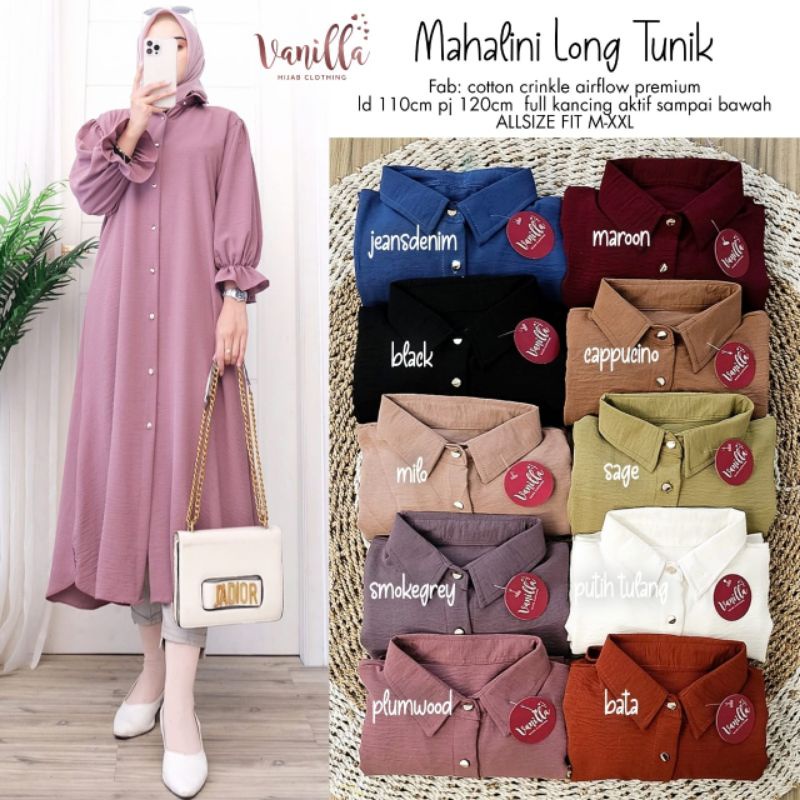 MAHALINI LONG TUNIK/ MIDI POLOS JUMBO PREMIUM ORI VANILLA