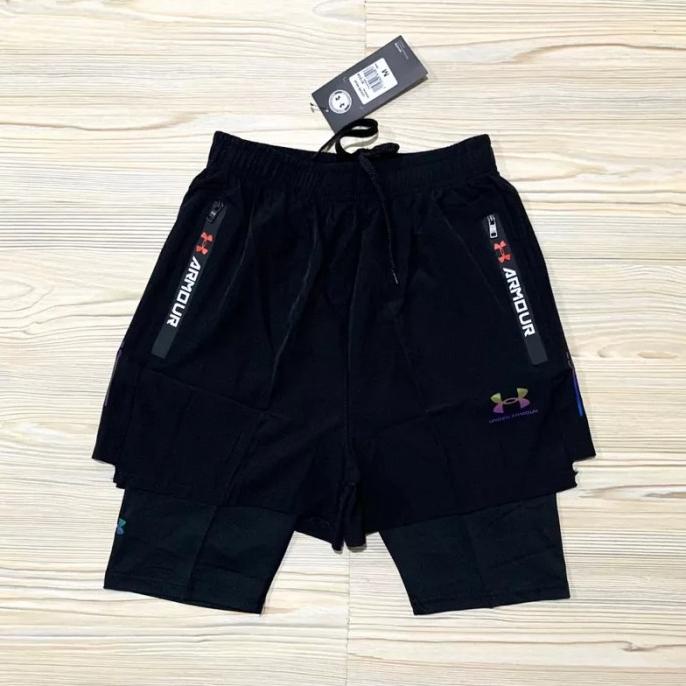 Celana Pendek Pria Double Layer Legging Training Gym Grade Ori Fitness