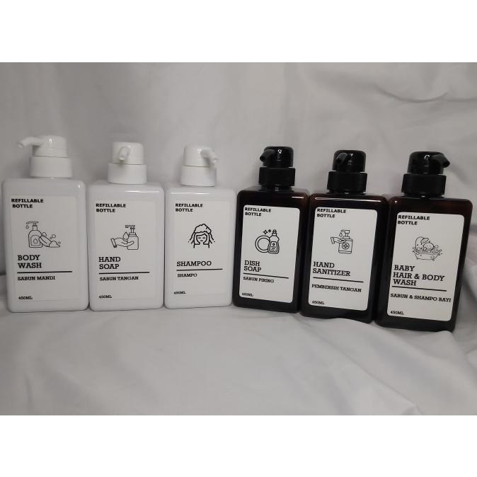 Terbaru Botol Sabun Refil Kotak Aesthetic/Tempat Sabun Kotak/450Ml/Botol Pump